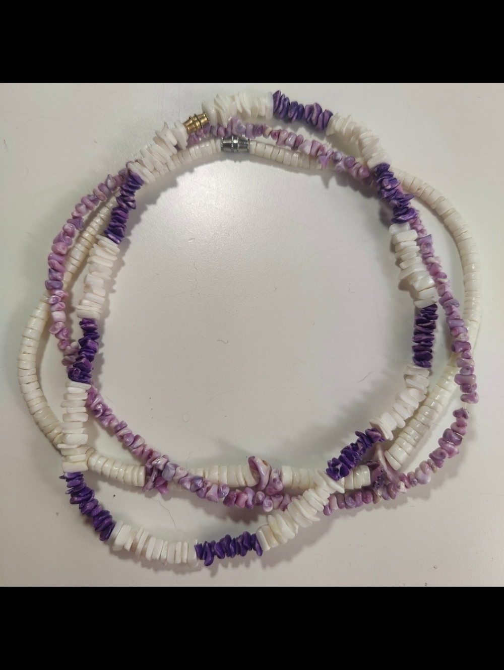Boho Shell & Purple Stone Chip Necklace Set of 3  Heishi Bead Choker Bundle